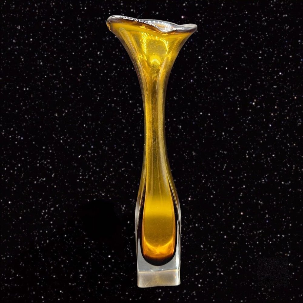 Bo Borgstrom Jack In The Pulpit Vase Aseda Glasbruk Swedish Glass‎ Amber Clear